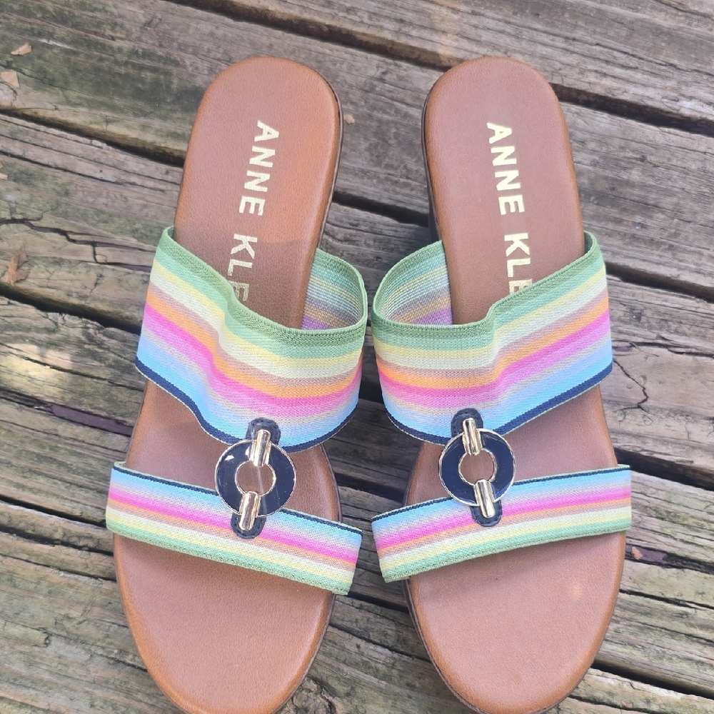 Anne Klein Multicolor Striped Slide Sandals